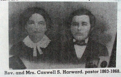 Black and white photo of the Rev and Mrs. Caswell S Harward, pastor 1863 - 1868.