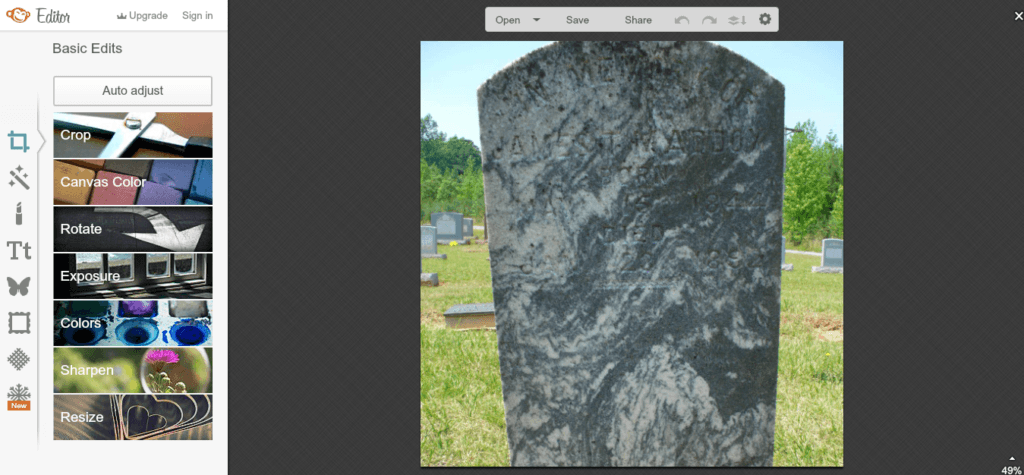 Editing a gravestone Photo in Picmonkey