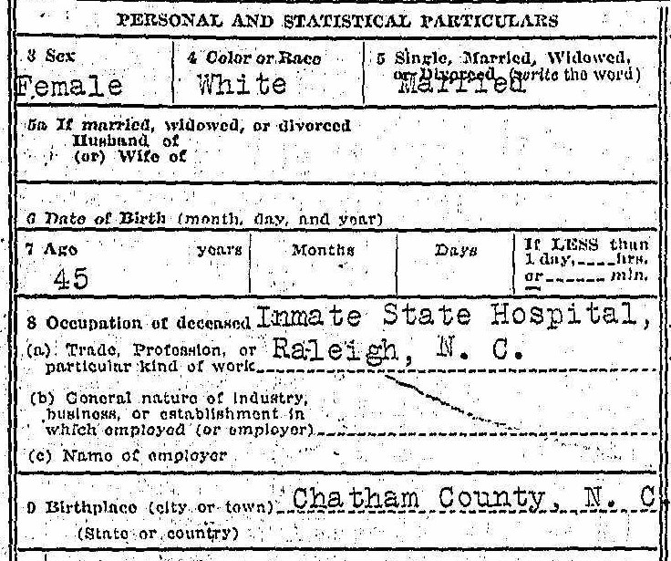 Genealogy death certificate Mattie Maddox - personal