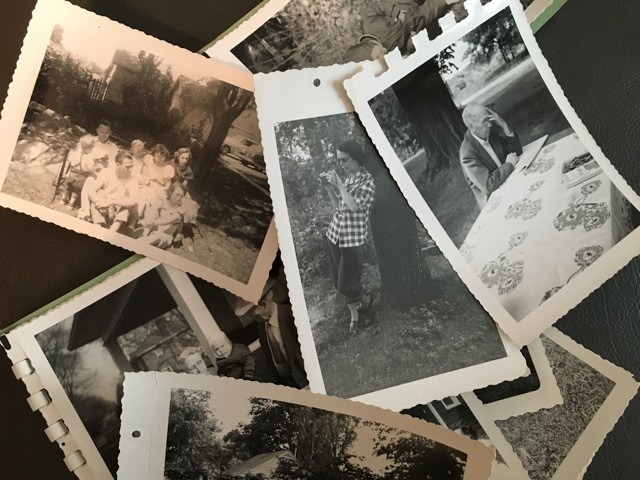 A scattering of old black and white photos