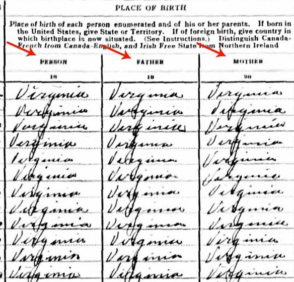Place of birth categories in online census records 1930