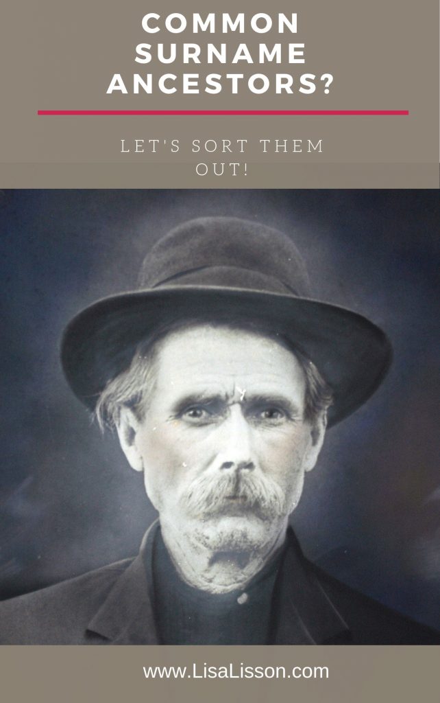 Black and white photo of TJ White with white text on dark tan background reading Common Surname Ancestors?