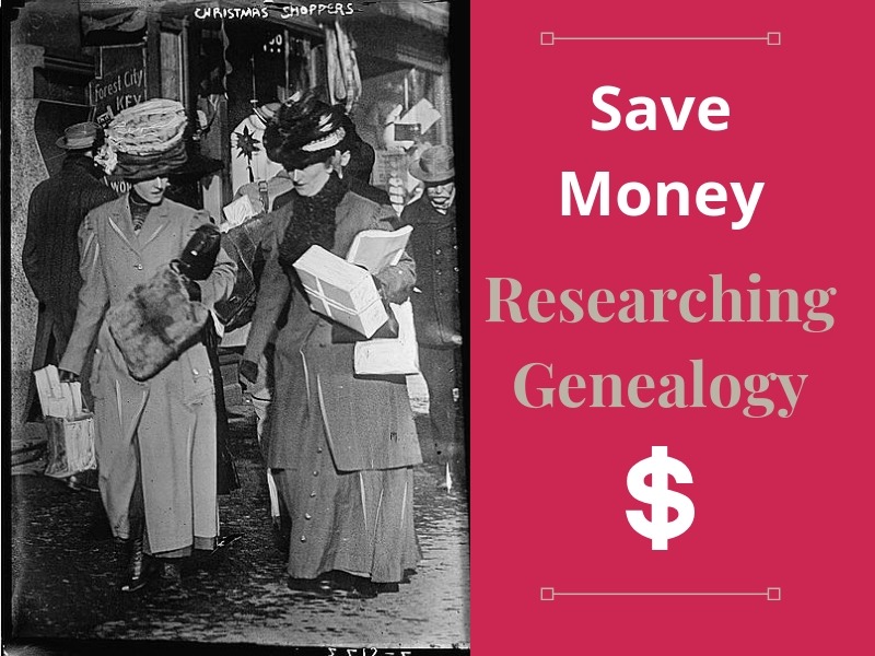 Save money and research genealogy the frugal way. Tips and strategies for finding the best bargains AND free genealogy websites. #genealogy #savemoney #free
