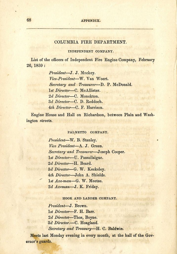 Appendix page from historical directory