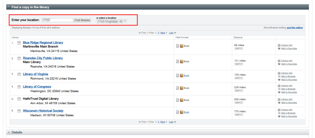 Search results for libraries in WorldCat