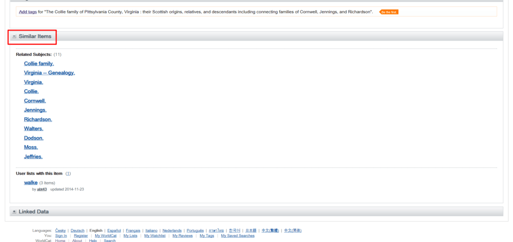 Similar Items section of WorldCat search results