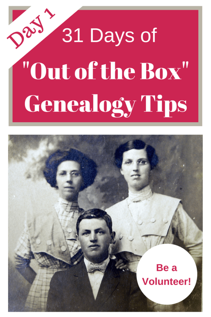 Becoming a genealogy volunteer is a great genealogy tip to help you jump start your genealogy research and learn new record sets and strategies to use in your research. #genealogy #areyoumycousin #genealogytips #familyhistory 