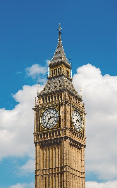Big Ben again blue sky with clouds