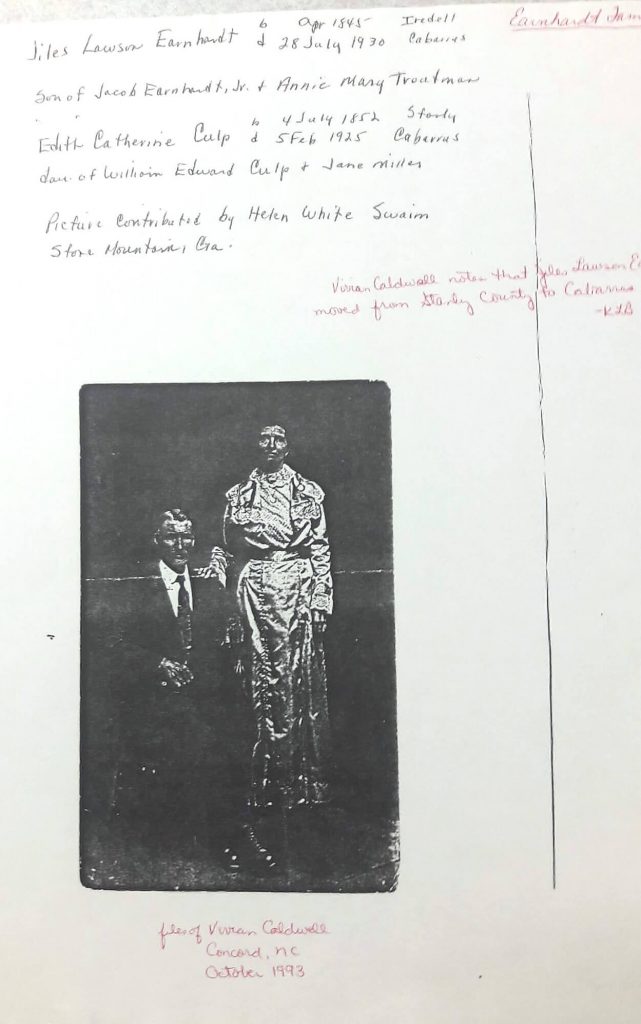 Earnhardt Family Vertical File - Cabarrus Co. Public Library