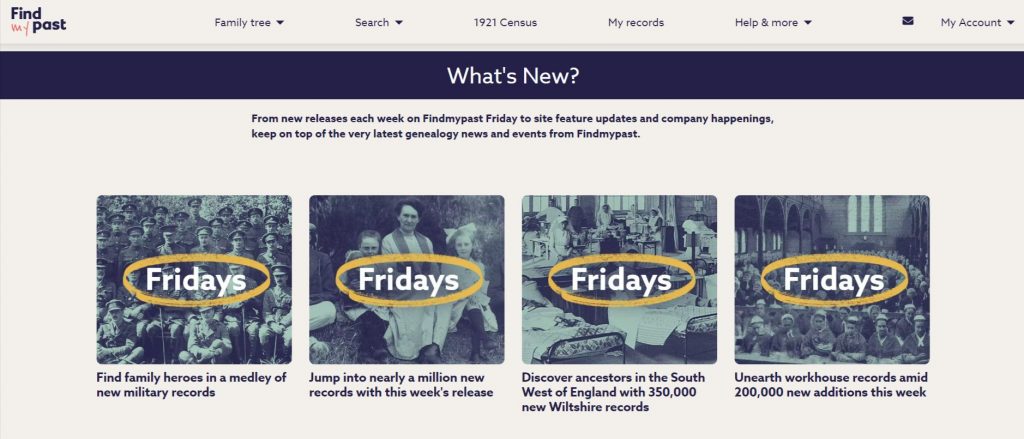 Screenshot of FindMyPast Fridays blog posts