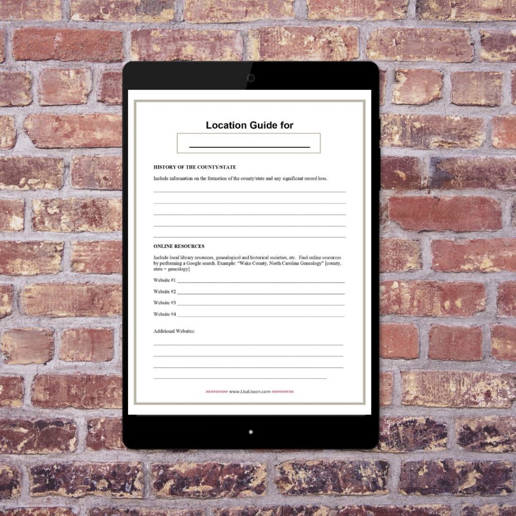 Ipad mock up with Location Guide for _____ document. Background is brick wall.