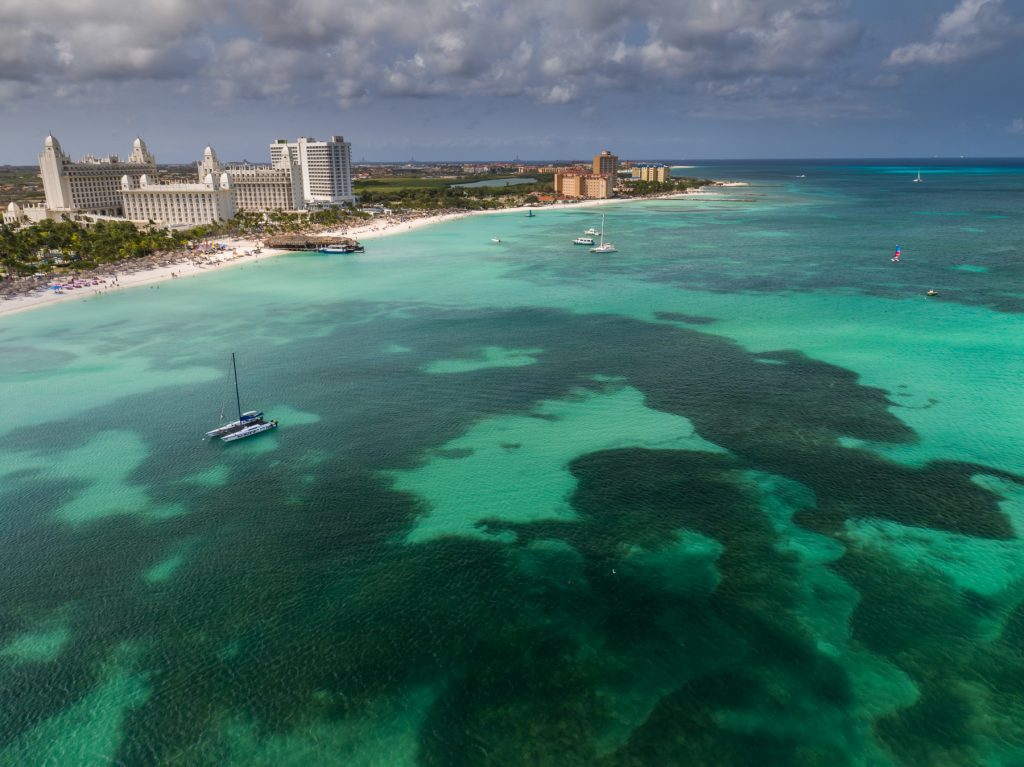 Carribean sea with the coastline of Aruba