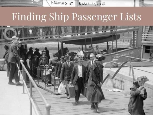 Black and white photo of immigrants getting off of ship at Ellis Island