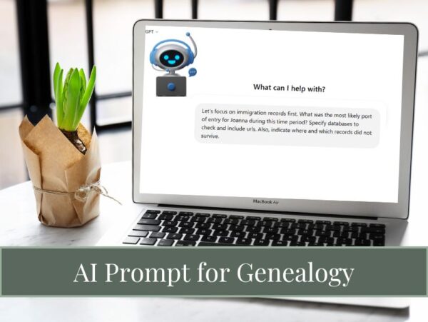 Laptop open with chatgpt site open with a genealogy prompt.